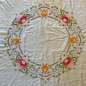 Tablecloth, antique embroidered 4 foot round.